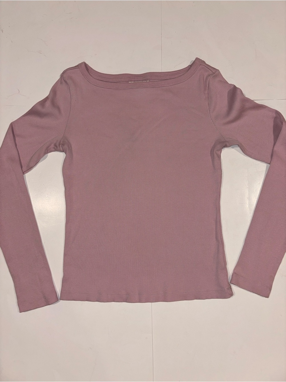 Universal thread women’s long sleeves boat neck ribbed pink top size medium